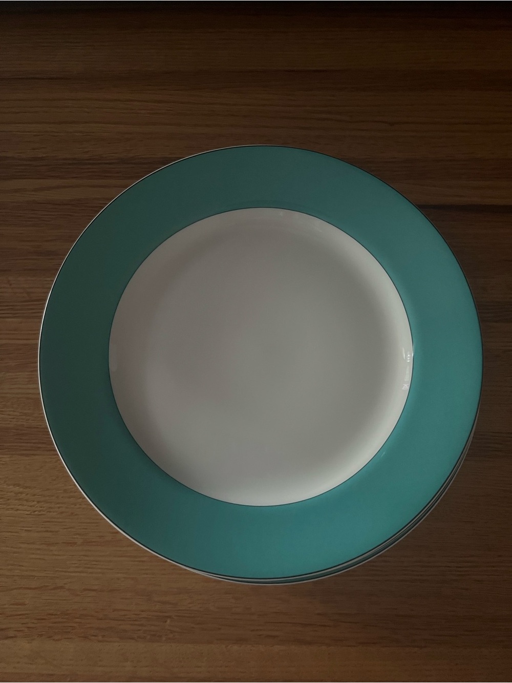 Kate Spade 11” White Dinner Plate with Turquoise Rim (3)